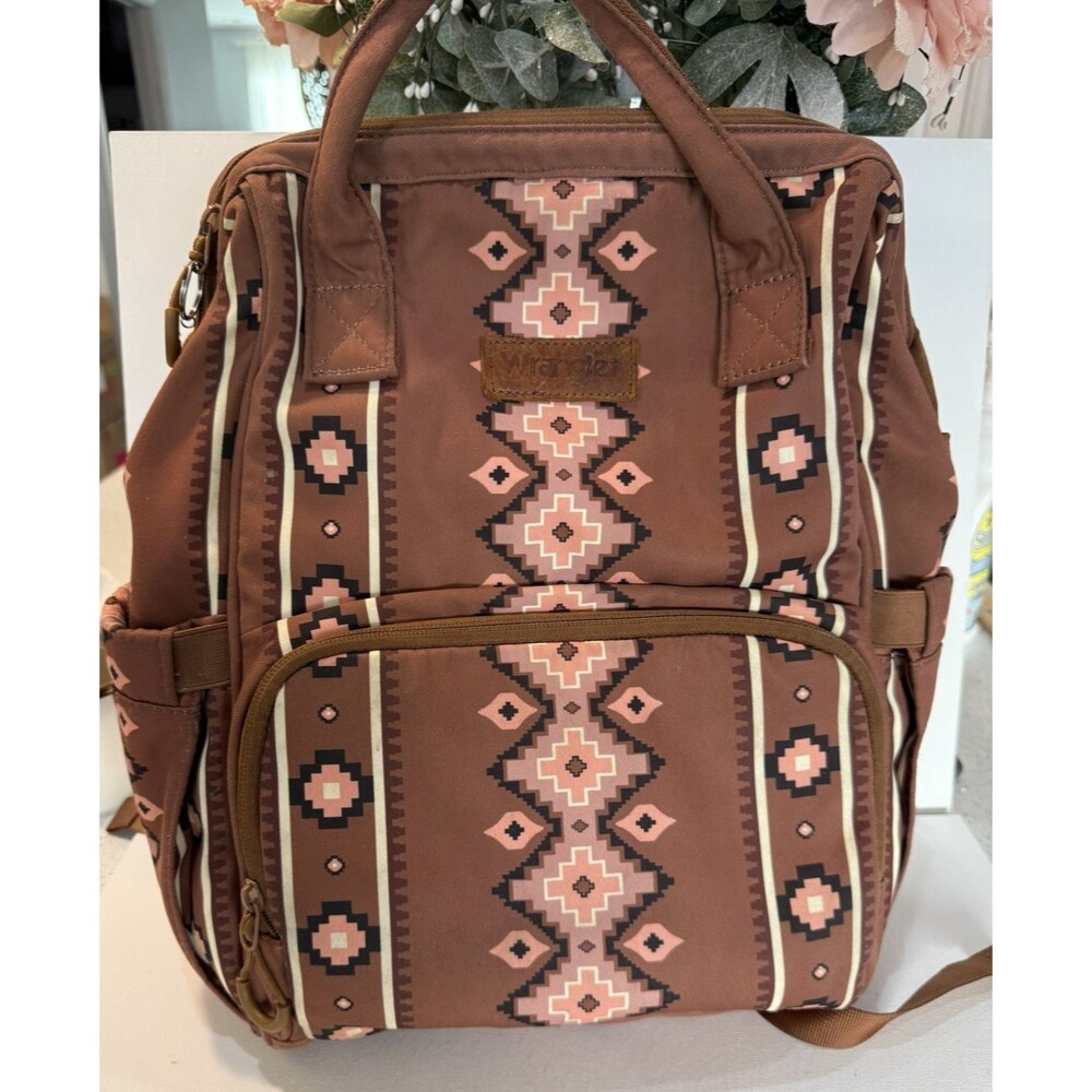 Wrangler Diaper Bag Backpack Aztec Brown Montana Western Southwest Compartments